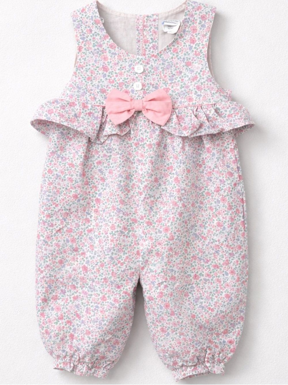 Baby Togs vintage pastel floral one piece jumpsuit with ruffle & bow 6-9 months